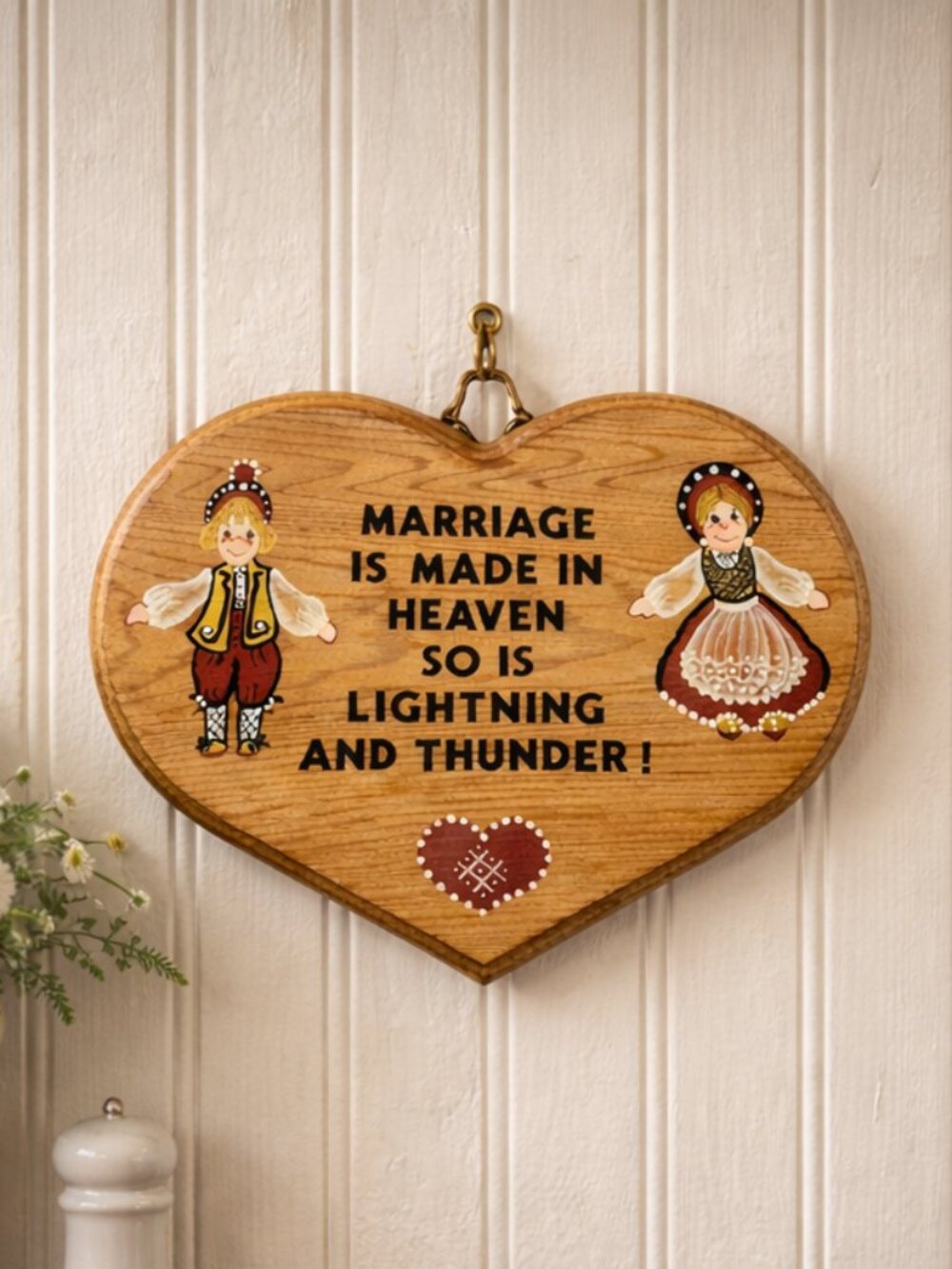 Small Vintage Wood Folk Art Sign for Wall Hanging Funny Wedding Anniversary Gift